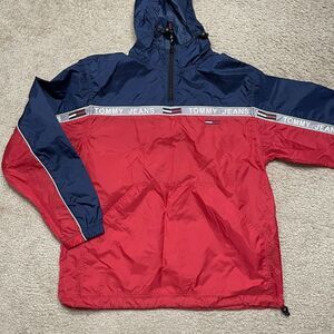 Mens Vintage Tommy Hilfiger Tommy Jeans Yellow Pullover Rain Windbreaker Size XL